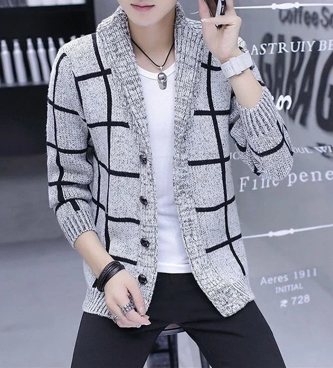 Man Clothes Cardigan Knitted Sweaters for Men No Hoodie Patchwork.