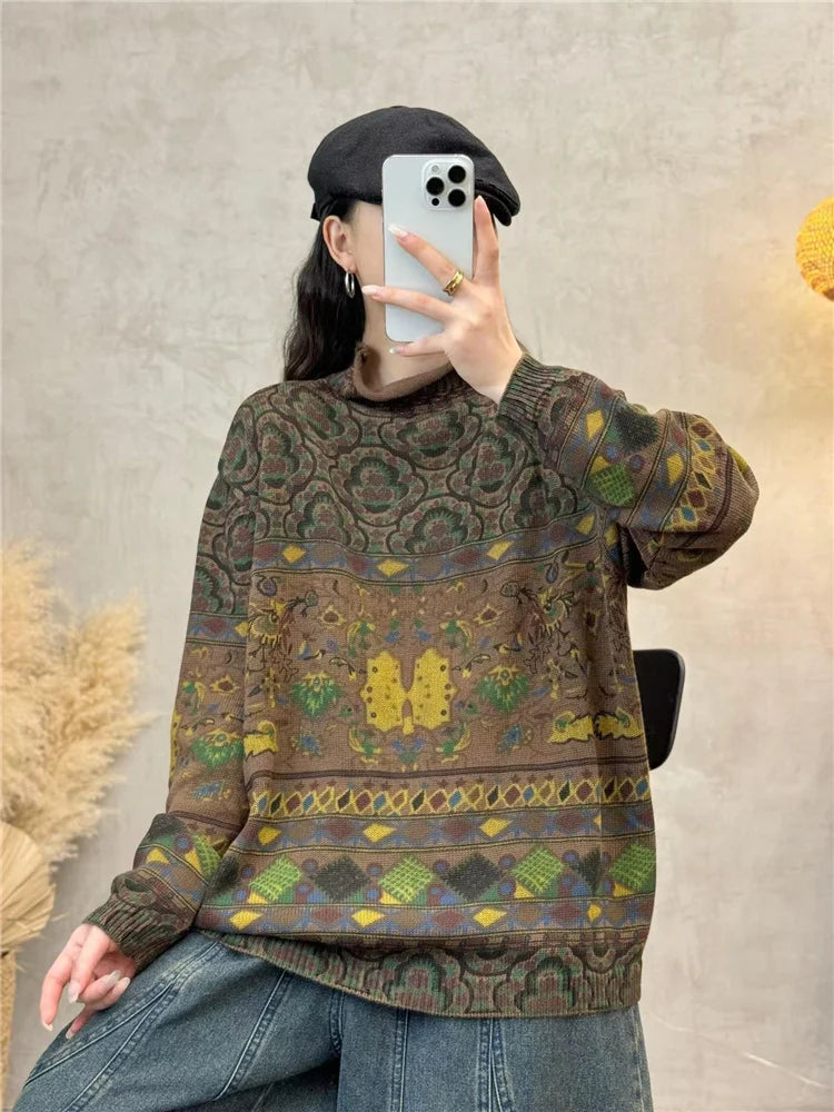 Amax luluE Fashion Pullover Woman Winter Printed Loose.