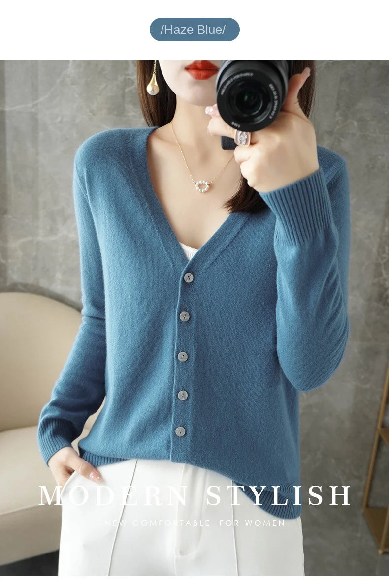 New V-Neck Temperament Small Fragrant Wind Women Loose Sweater .