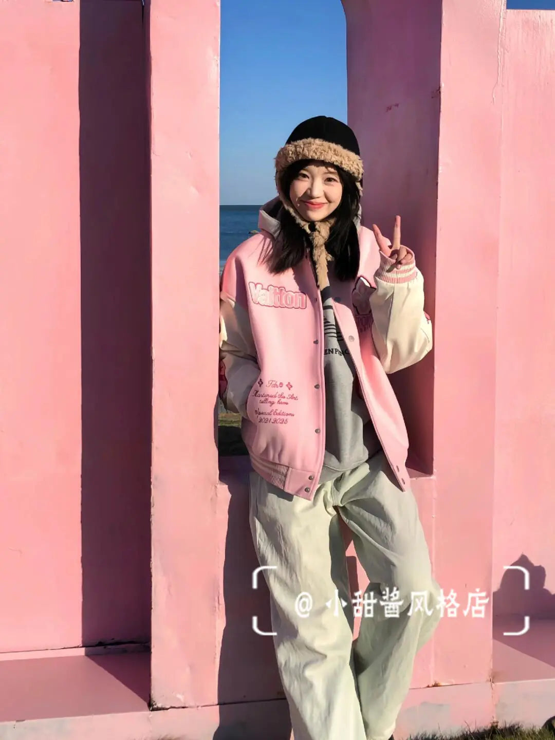 pink baseball uniform for women INS spring sweet girl jacket .