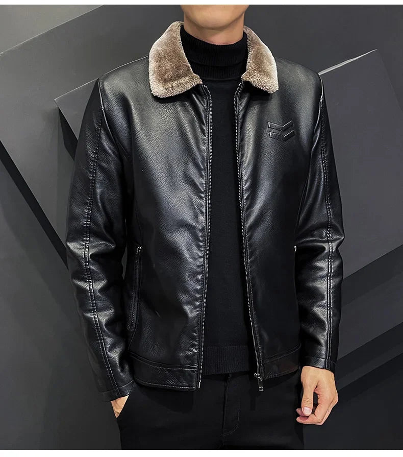 Brand Leather Jacket Men's Winter Motorcycle Clothes Leanther Jacket .