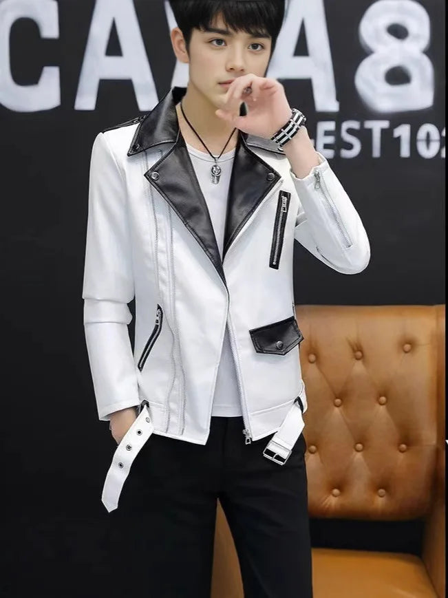 men's new handsome, new oblique zipper, casual color matching .