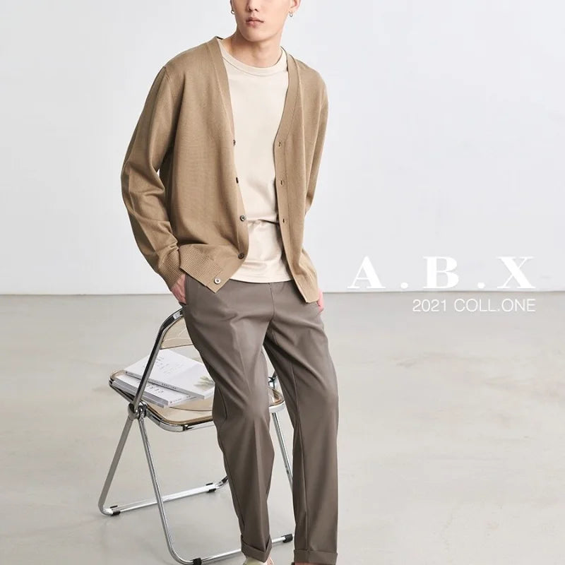 Men's Clothing Autumn Winter Long Sleeve Tops T-Shirts V-neck.