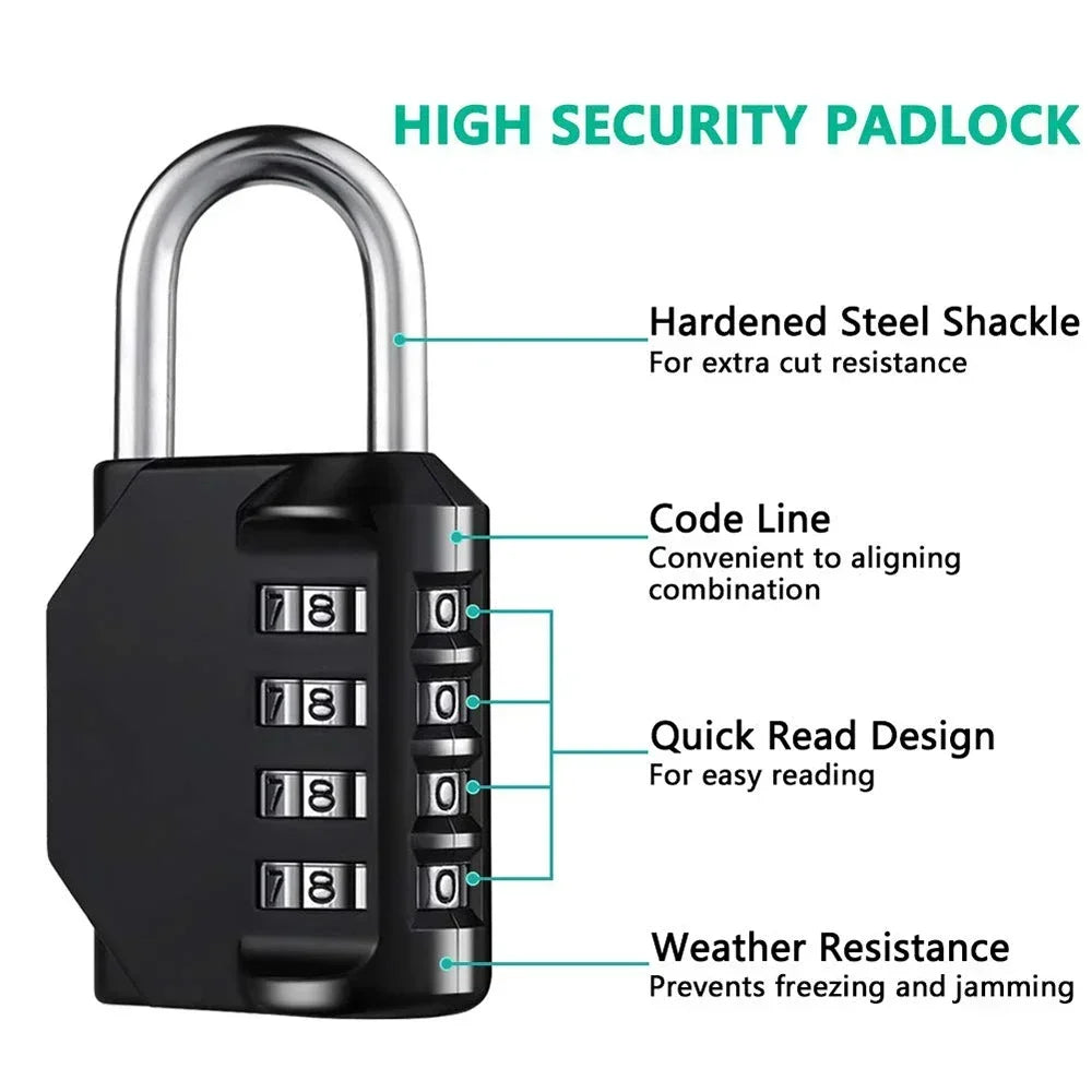 2pcs Combination Lock Resettable 4 Digit Padlock Combination Waterproof.