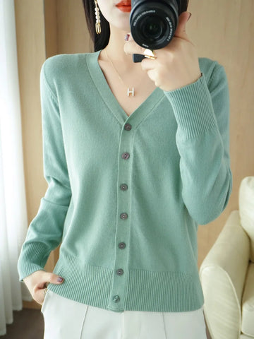 Cashmere Knit Cardigan V-Neck Solid Color Fashion High-Grade Comfortable.