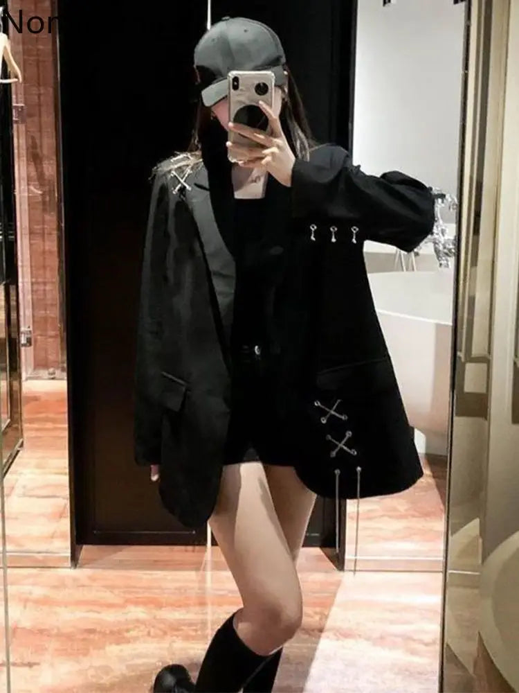 Black Blazer Women Clothing Ropa Mujer Streetwear .