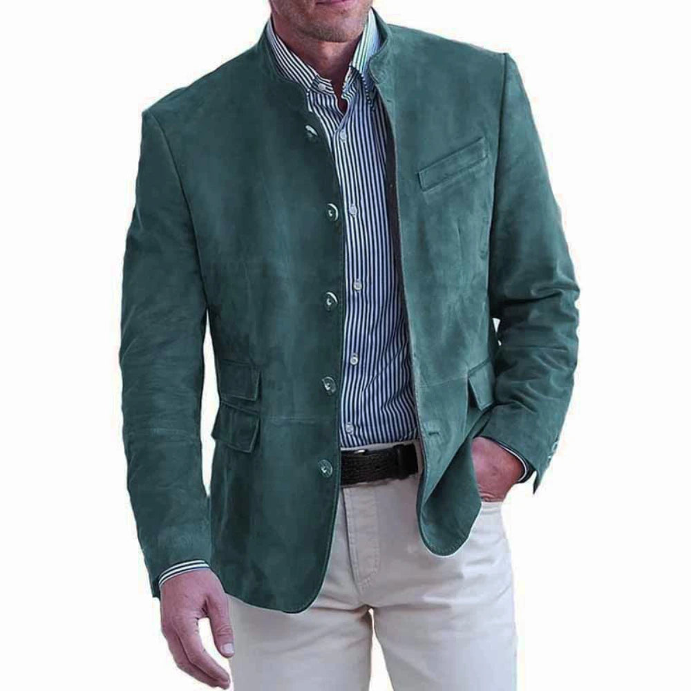 Men Blazers Solid Stand Collar Suits Single Breasted Blazer.