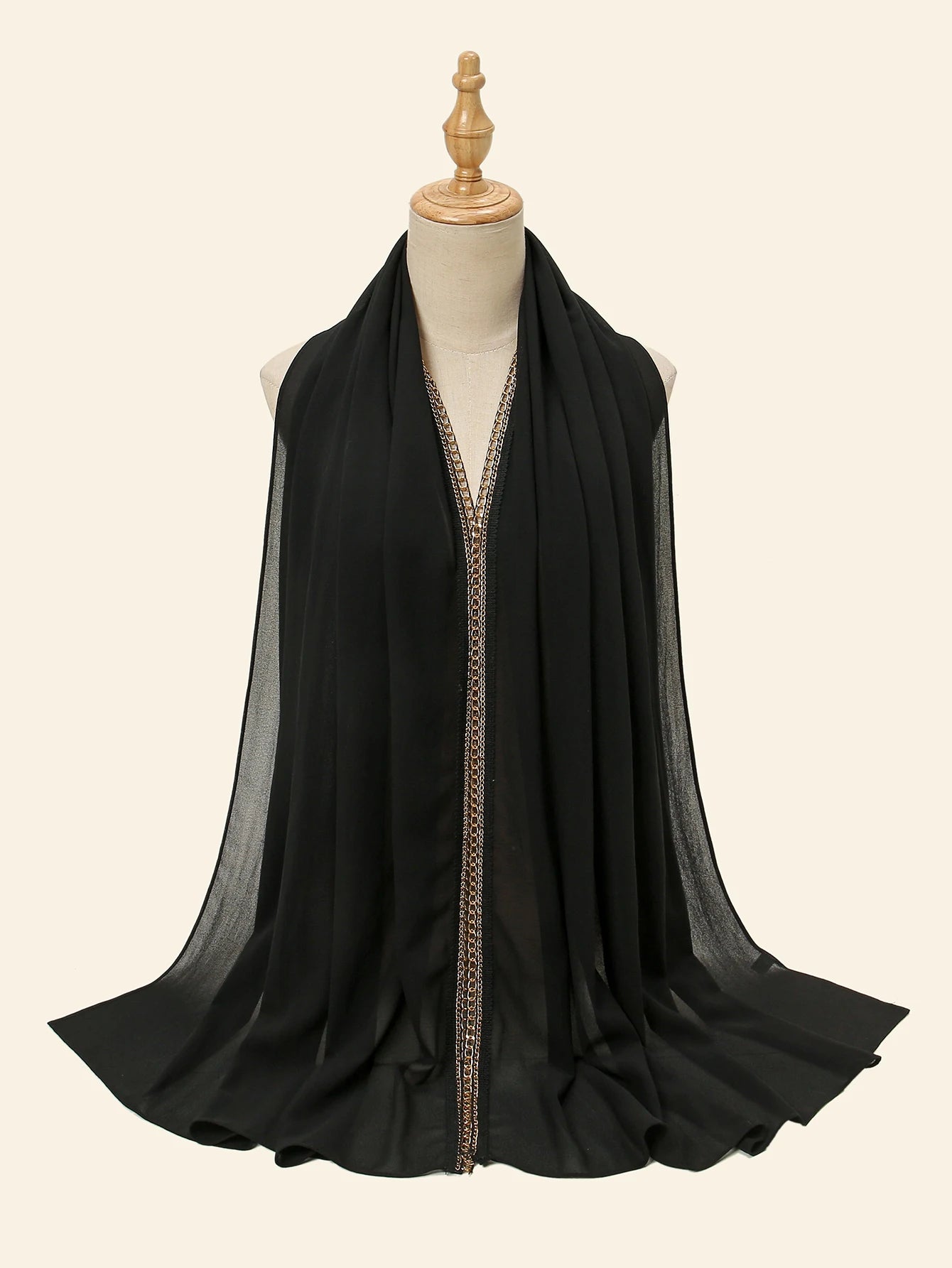Bubble Chiffon Hijab Shawls With Chain Luxury Diamond Jewelry.