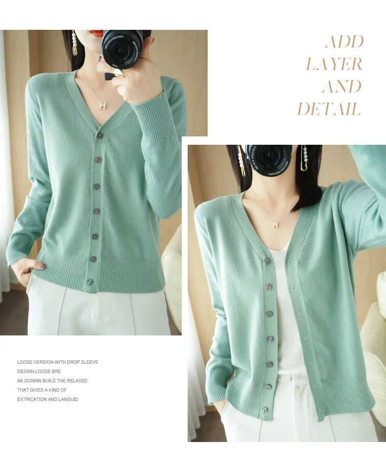 Cashmere Knit Cardigan V-Neck Solid Color Fashion High-Grade Comfortable.