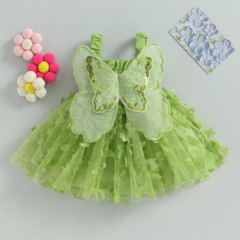 Pudcoco Princess Baby Girl Tutu Dress Sleevless Butterfly Tulle Lace Photography Dresses Summer Outfits