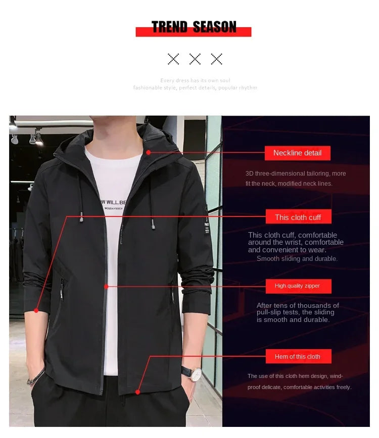 Fashion Solid Color Hooded Large Size Jacket Men's Casual.