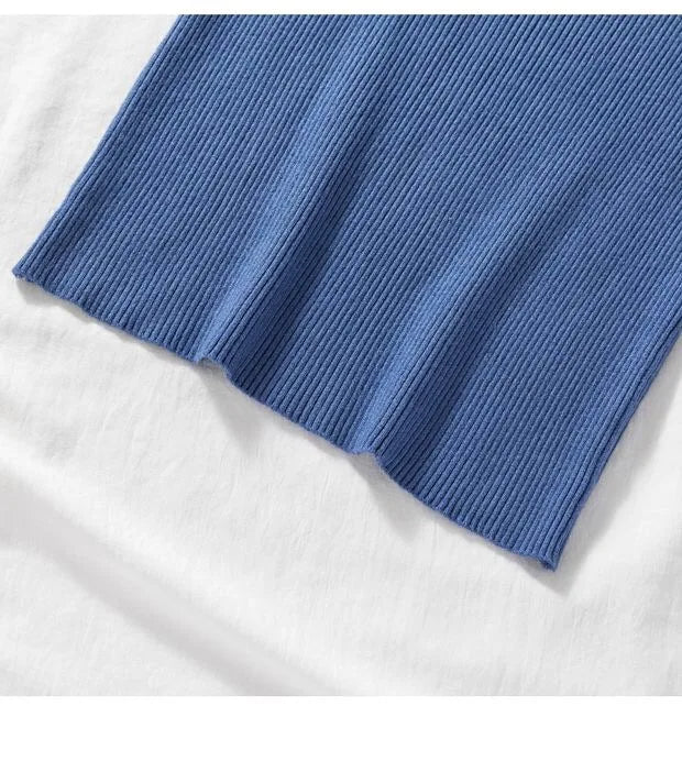 V-neck Solid Thin Summer Women Pullover Female Knitted Ribbed Sweater.