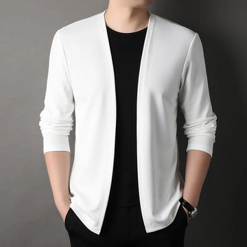 Spring Autumn Knit Cardigan Men Fashion Solid Color Stand.