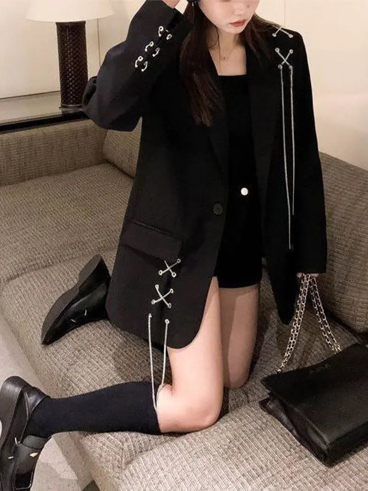 Black Blazer Women Clothing Ropa Mujer Streetwear .