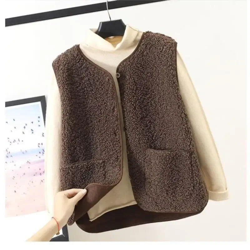 Vests New Spring Autumn Women Button Waistcoat Lamb Hairs .