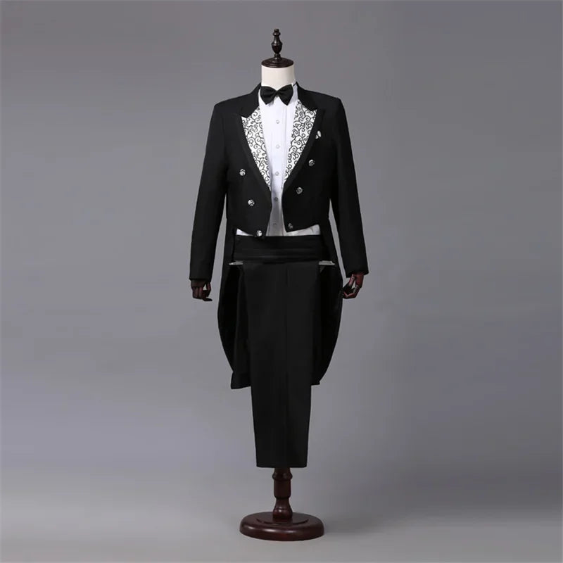 Men's Tuxedo Costume Vintage Formal Tailcoat Slim Fits.
