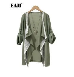 EAM Green Brief Blazer Women Big Size Casual .