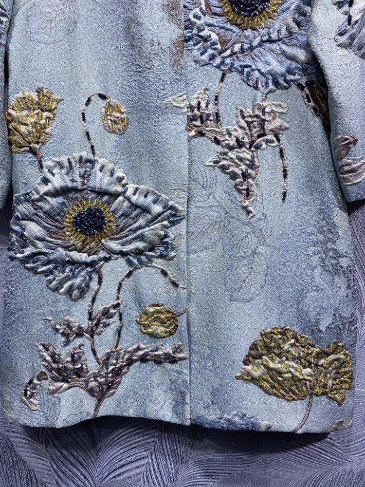 DLDENGHAN Beading Jacquard Coat For Women O-Neck Long Sleeves.