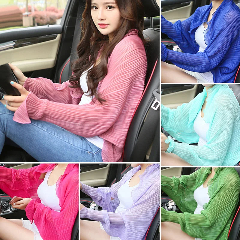 Women Summer Thin Ruffle Cardigan Outdoor Driving Cycling Sun Protection.