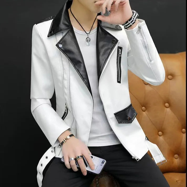 men's new handsome, new oblique zipper, casual color matching .