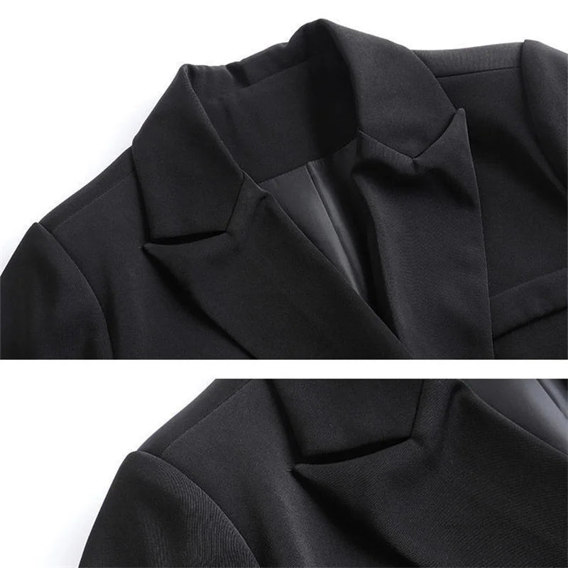 Spring Autumn Women British Style Leisure Solid Color Black Blazer.