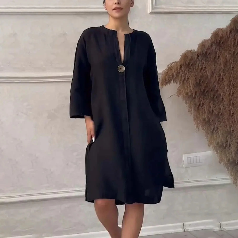 Y2k Long Sleeve Linen Maxi Dress Women ./MH