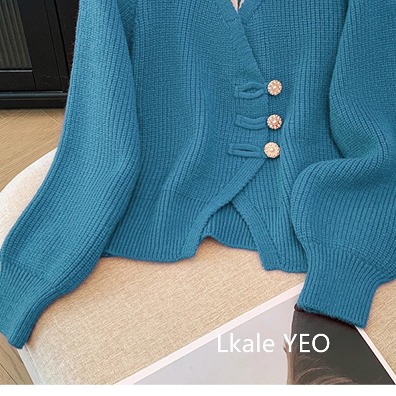 New 2025 Autumn Winter Design Splicing Slim Women Knitted Cardigan Sweater Jacket Fashion Fake Two Items Loose Ladies Top