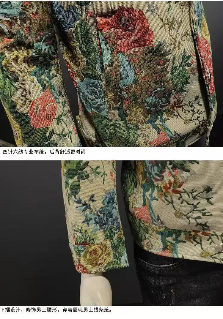 spring new arrival coat male high quality casual flower pattern jacket .
