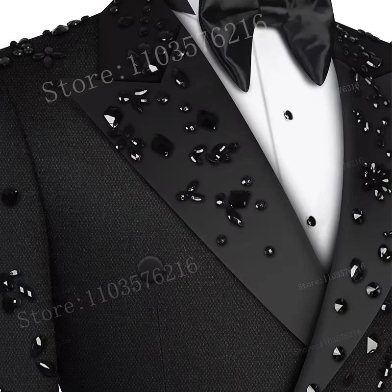 B02 Luxury 2 Pieces Set Men's Suits  Beaded Crystals.