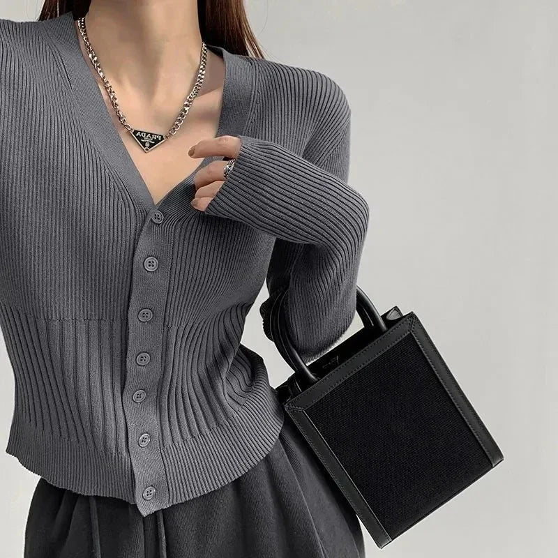 Rimocy Women's V Neck Cropped Cardigan Korean .