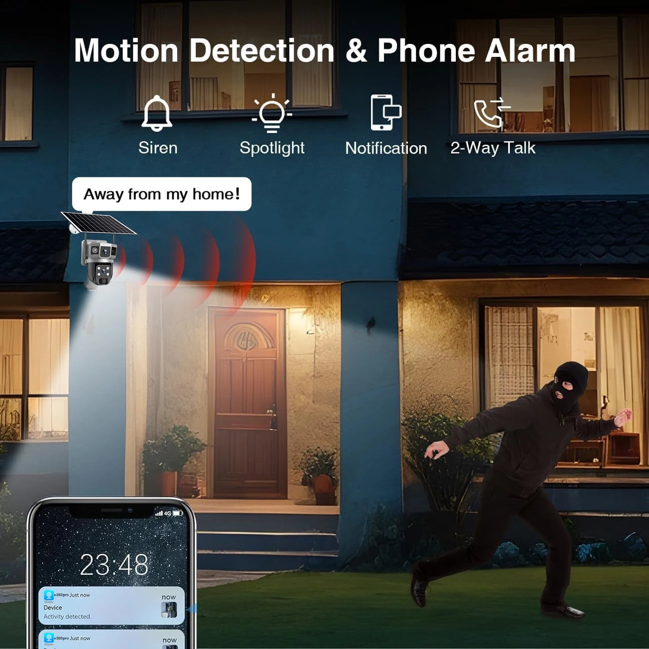 V380pro 12MP 6K WIFI Camera Solar PIR Human Detection Night Vision.