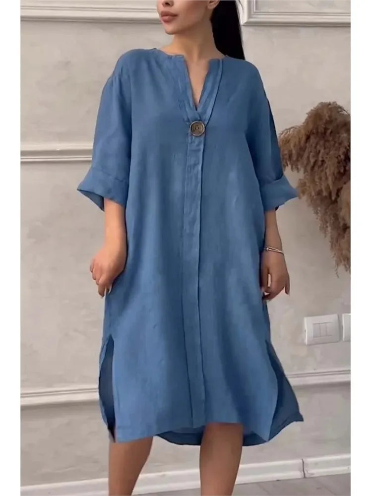 Y2k Long Sleeve Linen Maxi Dress Women ./MH
