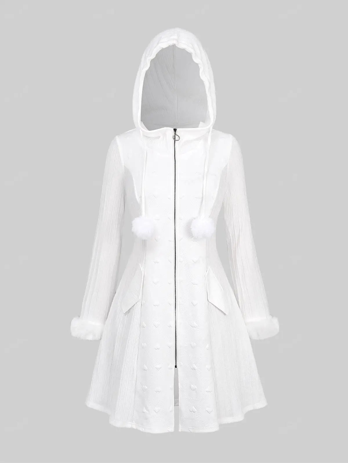 ROSEGAL Plus Size Women's Coats White Outwears Full Zipper Mock Pockets.