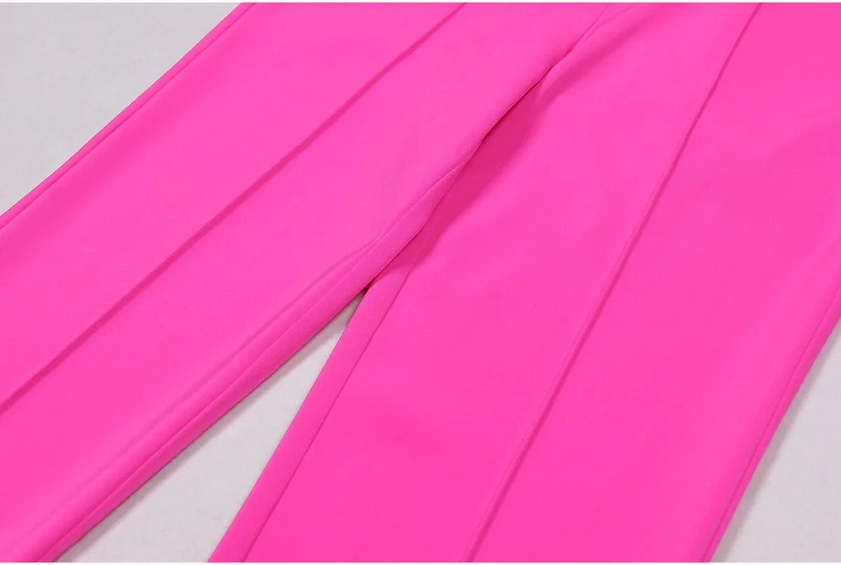 American  Fresh Fuchsia Color 3PCS Blazer Set with Bre Top and Pencil Pants .