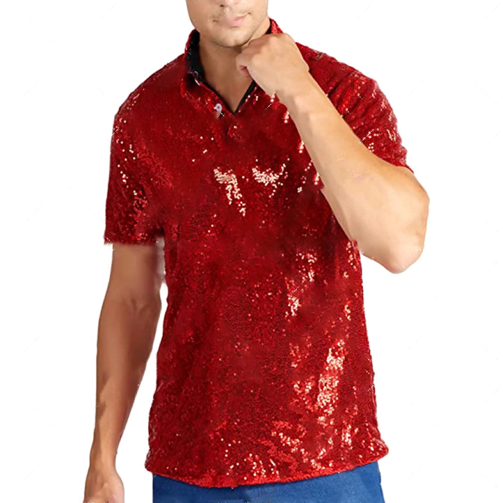 Mens  Short Sleeve T Shirt Fashion Disco Party Stage Costume.