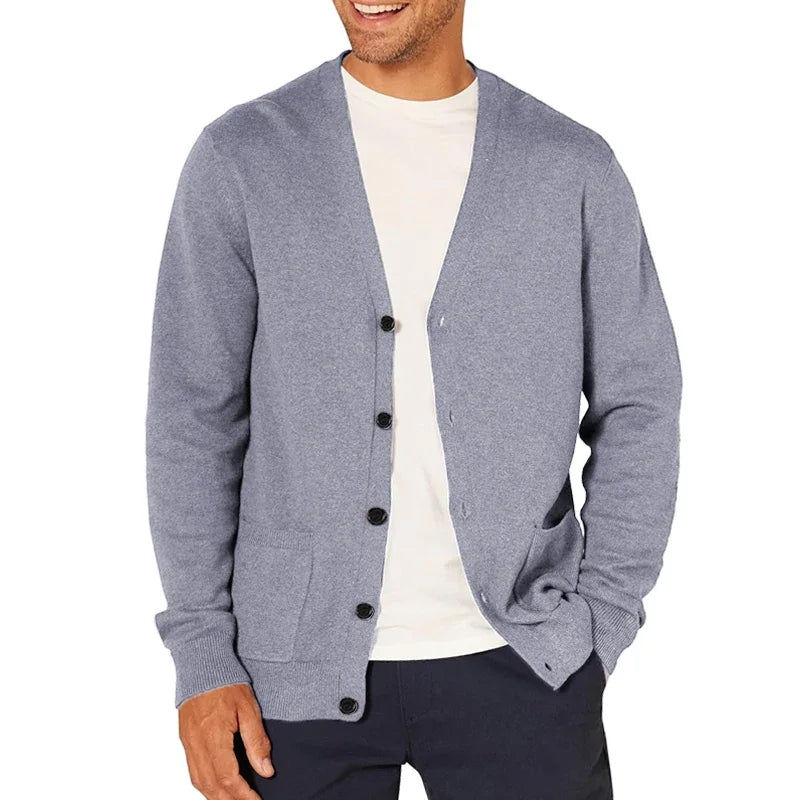 New Spring Men's Long Sleeved Cardigan Wool Sweater.