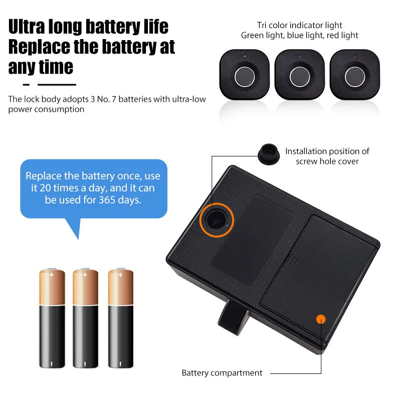 Biometric Fingerprint Lock Black Keyless Cabinet Lock Smart Drawer Locks .