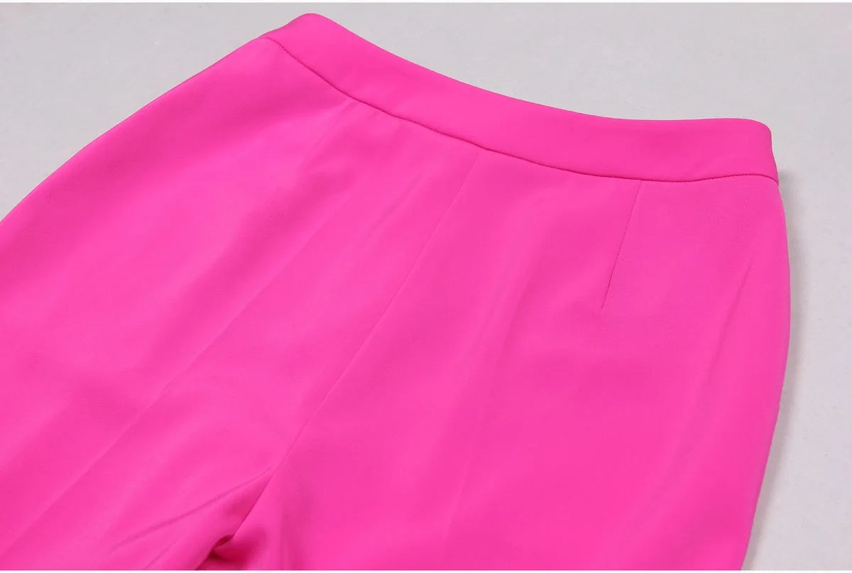 American  Fresh Fuchsia Color 3PCS Blazer Set with Bre Top and Pencil Pants .
