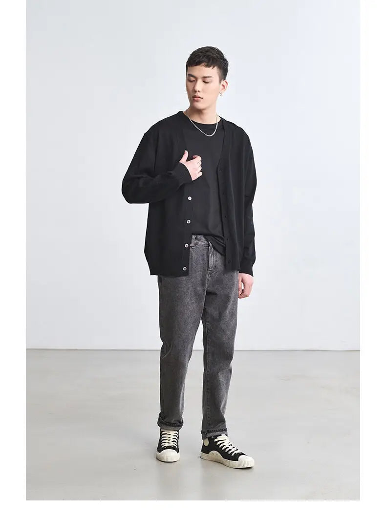 Men's Clothing Autumn Winter Long Sleeve Tops T-Shirts V-neck.