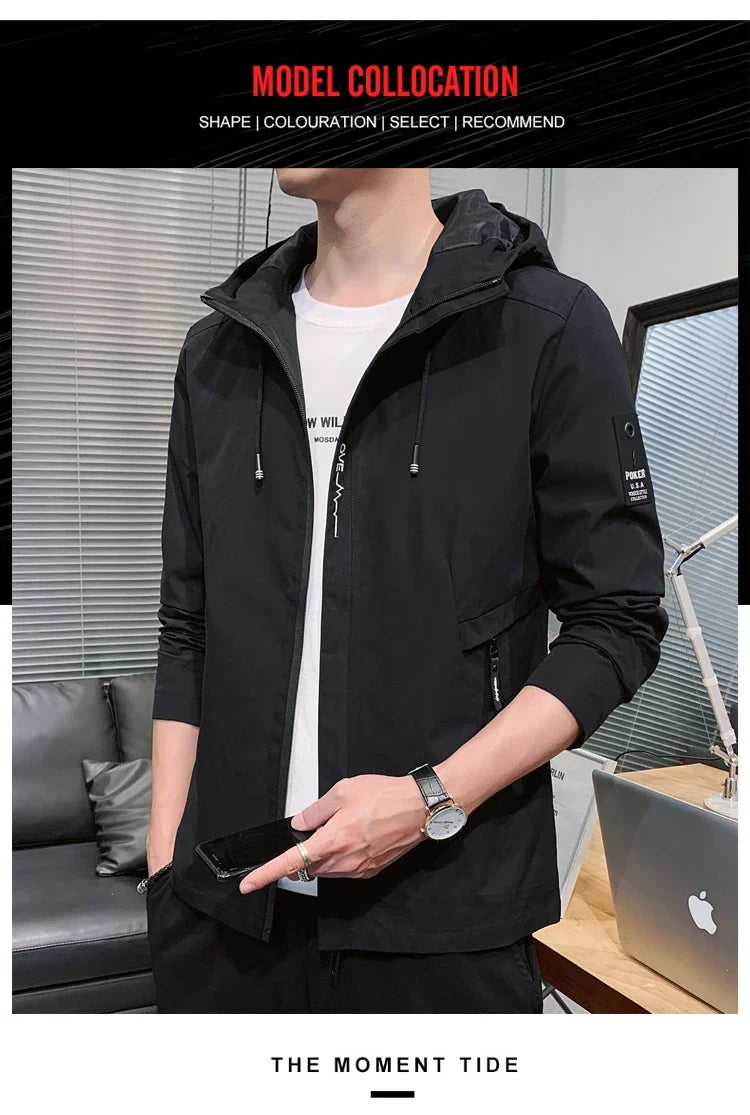 Fashion Solid Color Hooded Large Size Jacket Men's Casual.
