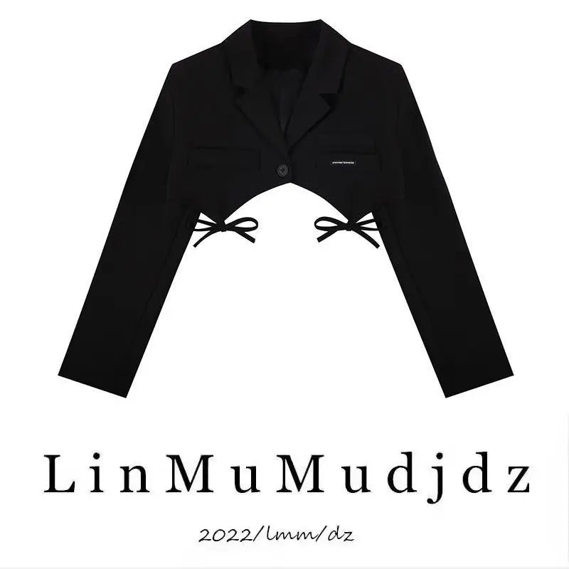 Cropped Bows Blazers for Women Y2k Clothes Harajuku Sexy High Street Coats