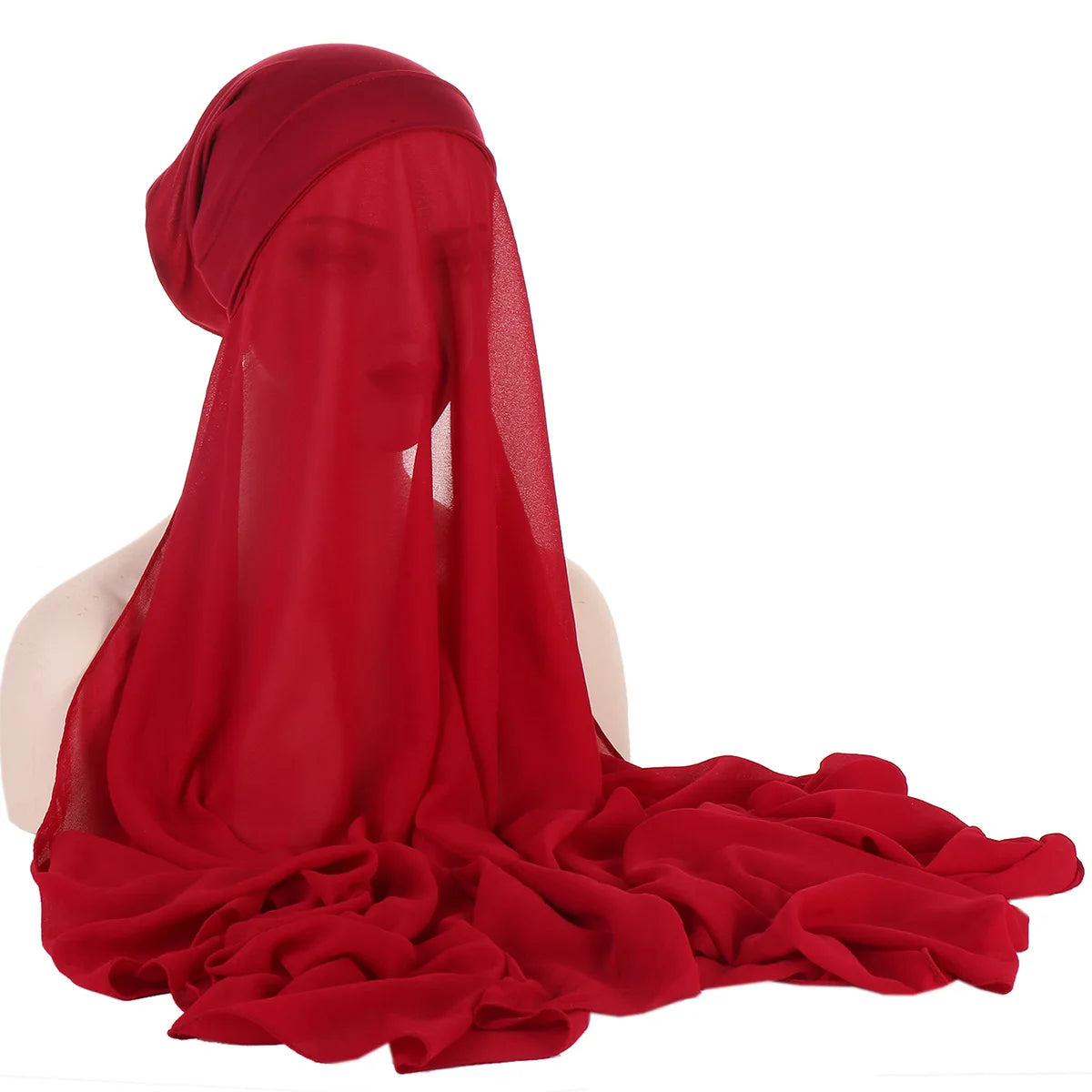 New Instant Chiffon Hijab Scarf With Undercap Solid Color .