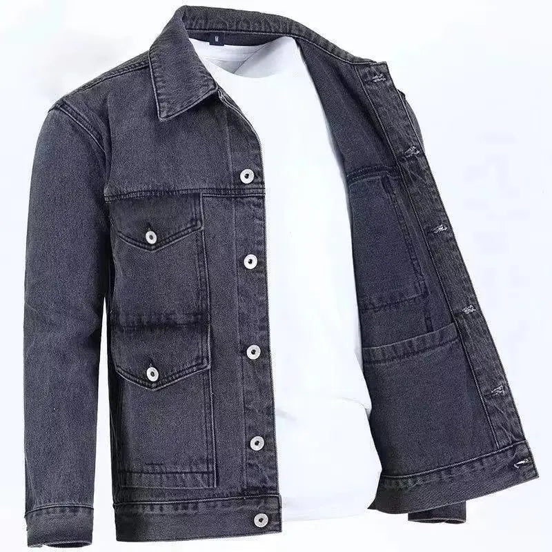 New Men's Denim Cargo Jacket Loose Vintage Fashion Casual Cardigan.
