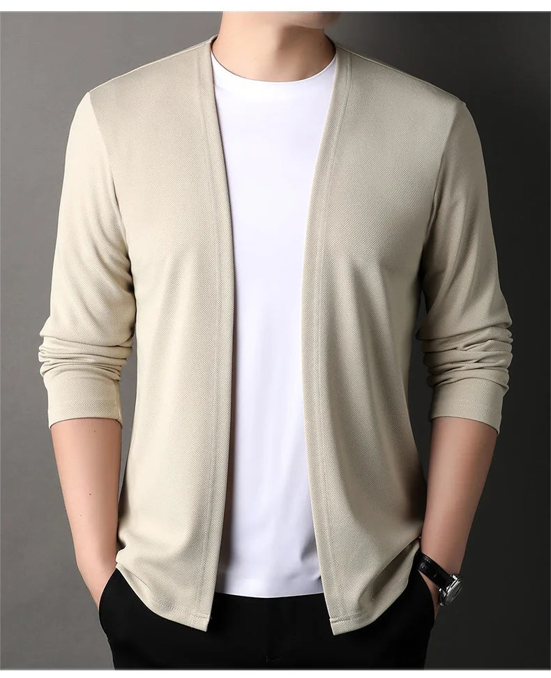 Spring Autumn Knit Cardigan Men Fashion Solid Color Stand.