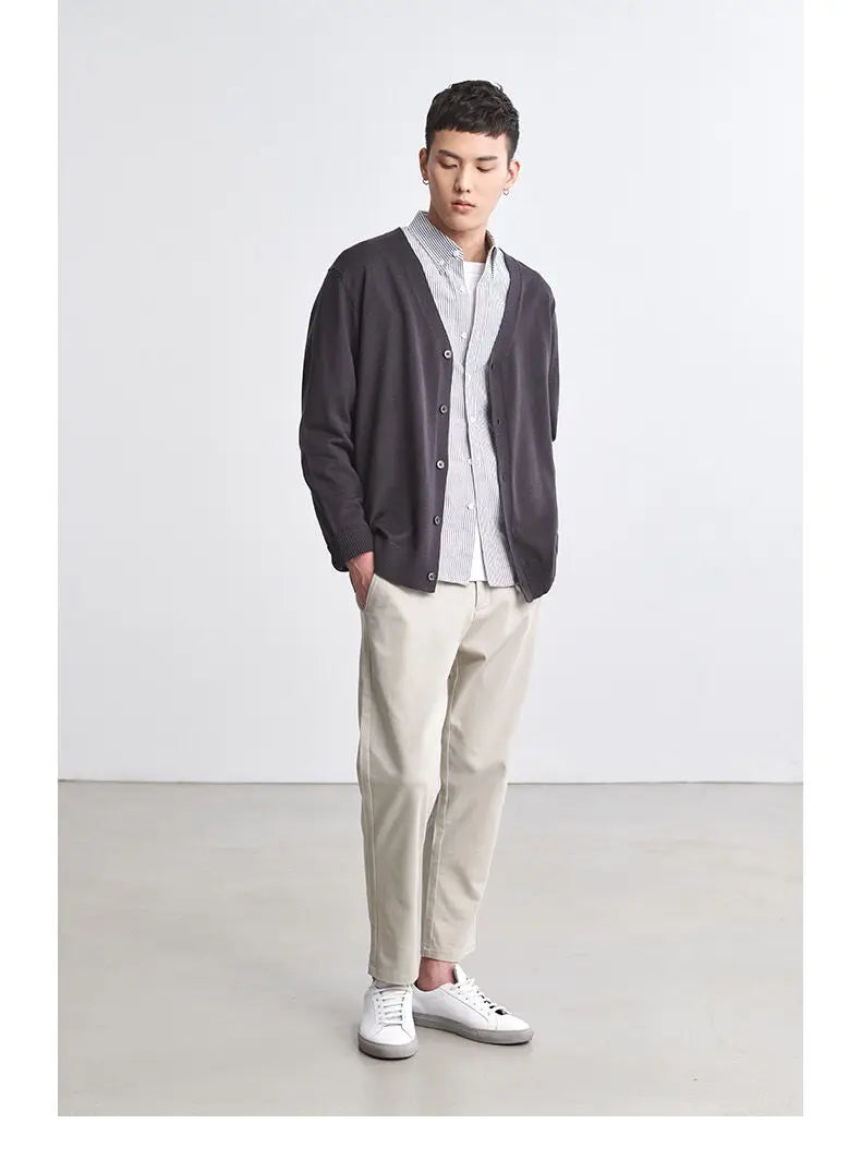 Men's Clothing Autumn Winter Long Sleeve Tops T-Shirts V-neck.
