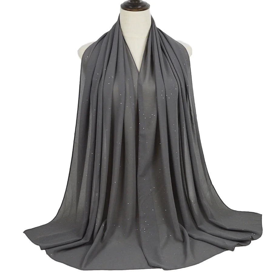 180*75cm Bronzing Muslim Chiffon Hijab Shawls Scarf Women Solid Color Head Wraps Women Hijabs Scarves Ladies Foulard Femme Veil