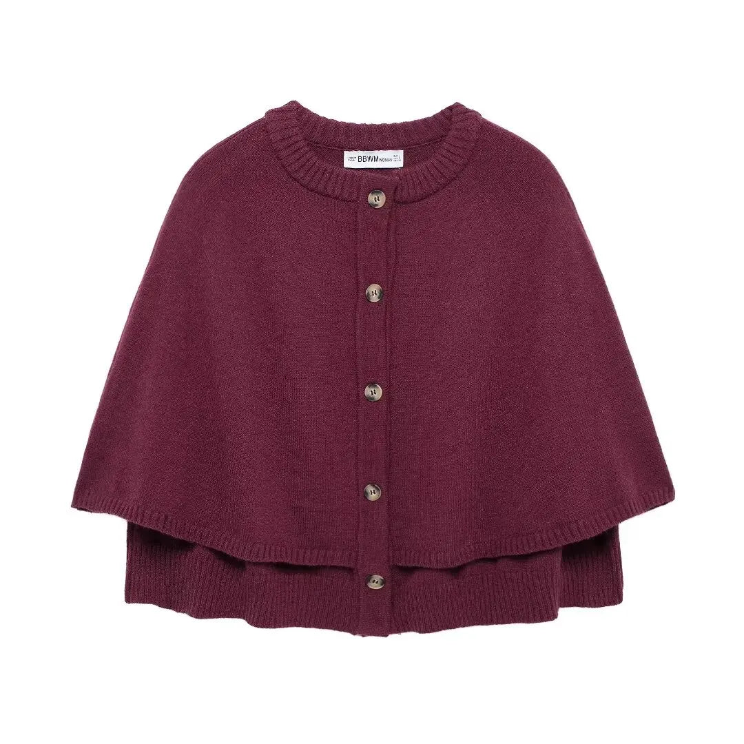 Women O Neck Breasted Solid Color Knitted Shawl Sweater Jacket Female .