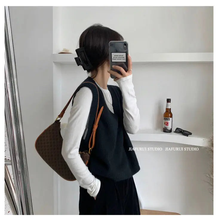 Sleeveless Knitted Sweater Vests Women Casual Solid Loose Outerwear .