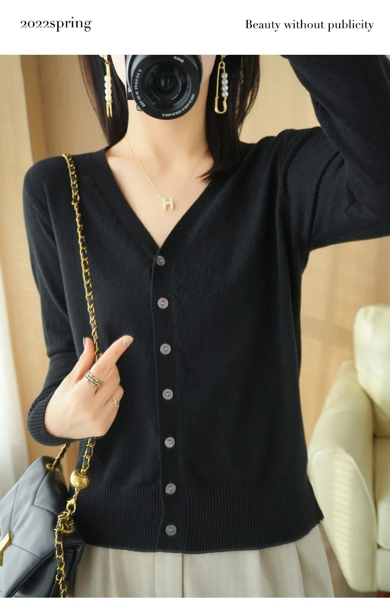 Cashmere Knit Cardigan V-Neck Solid Color Fashion High-Grade Comfortable.