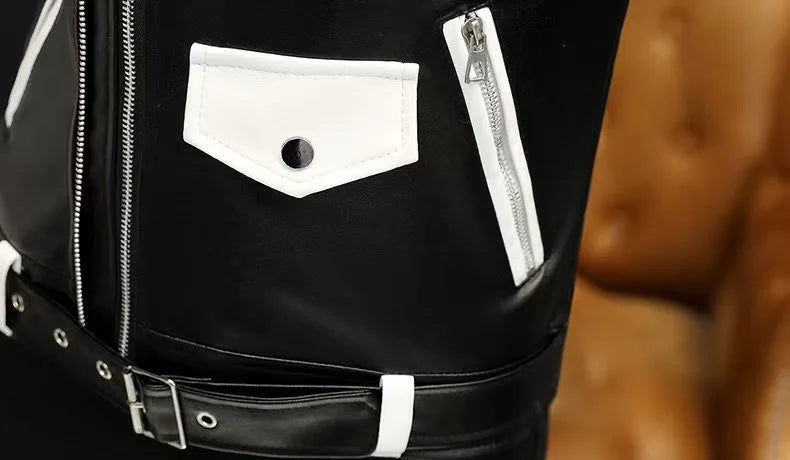 men's new handsome, new oblique zipper, casual color matching .